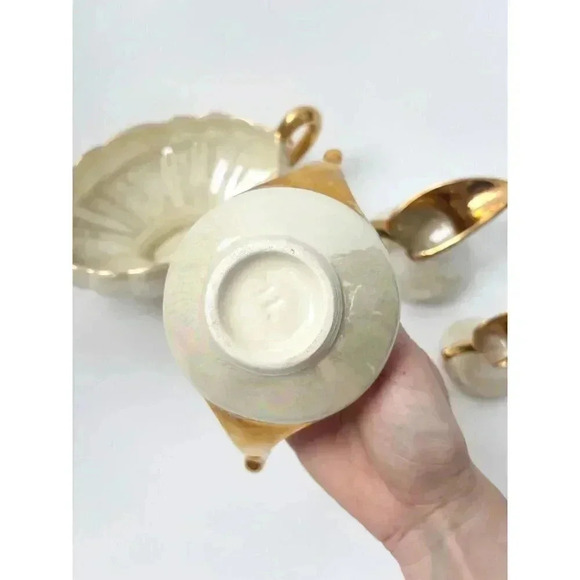 Iridescent 22k Gold Trimed Lustware Vintage Console Bowl 4 creamer sugar Bowls - Picture 8 of 10